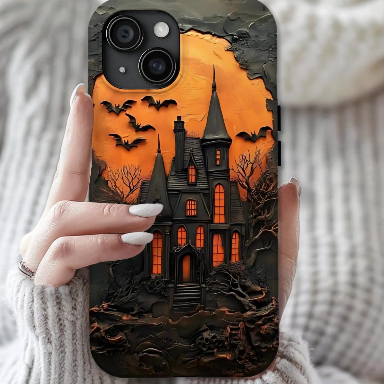 Carved Clay Haunted House Gothic Art Case for iPhone 17 to 11 Pro Max ...