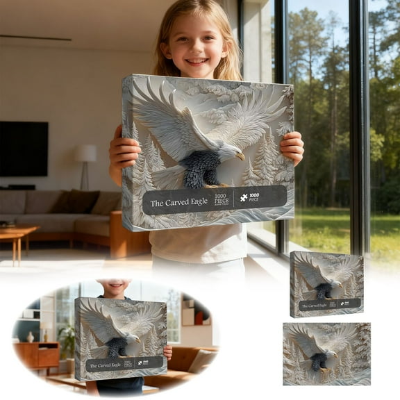 The Carved Eagle Jigsaw Puzzle 1000 Pieces, Majestic Bald Eagle Puzzle Game, Challenging Eagle Wildlife Art Design Puzzles Game for Family Activity Home Decoration