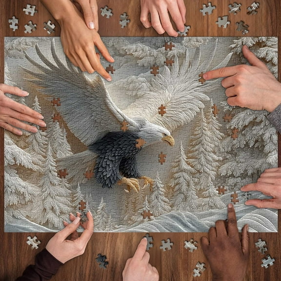 The Carved Eagle Jigsaw Puzzle,1000PCs Majestic Bald Eagle in Flight Design,Eagle Wildlife Art Design Puzzles Game for Family Activity Props Home Decoration