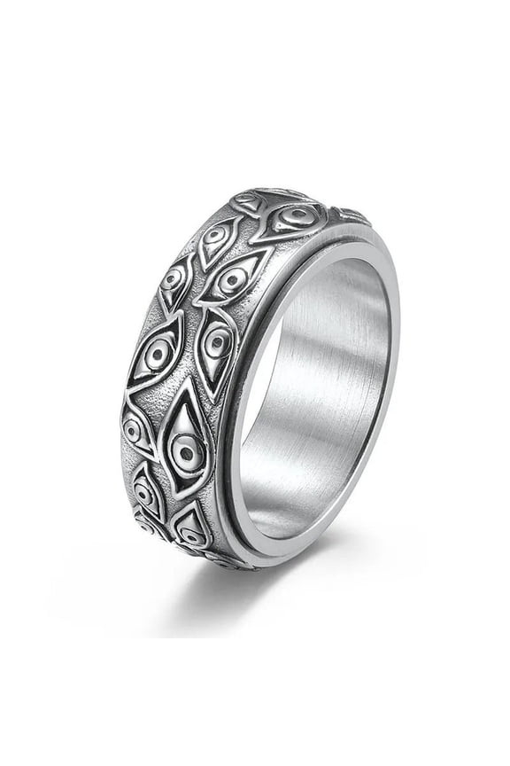 Carved Eyes Mens Ring 14K Yellow Gold Vintage Punk Finger Jewelry Rock Culture Ring Unisex Men Women Party Accessories