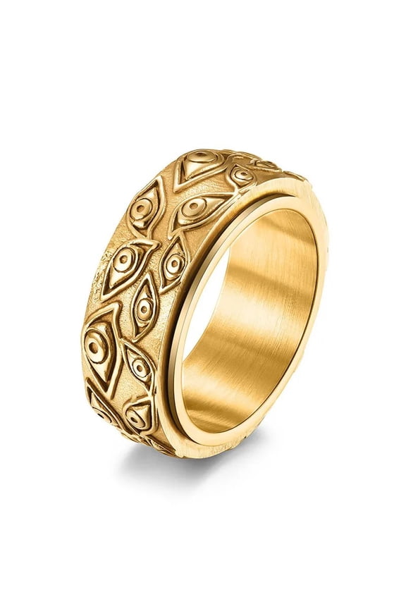Carved Eyes Mens Ring 14K Yellow Gold Vintage Punk Finger Jewelry Rock Culture Ring Unisex Men Women Party Accessories