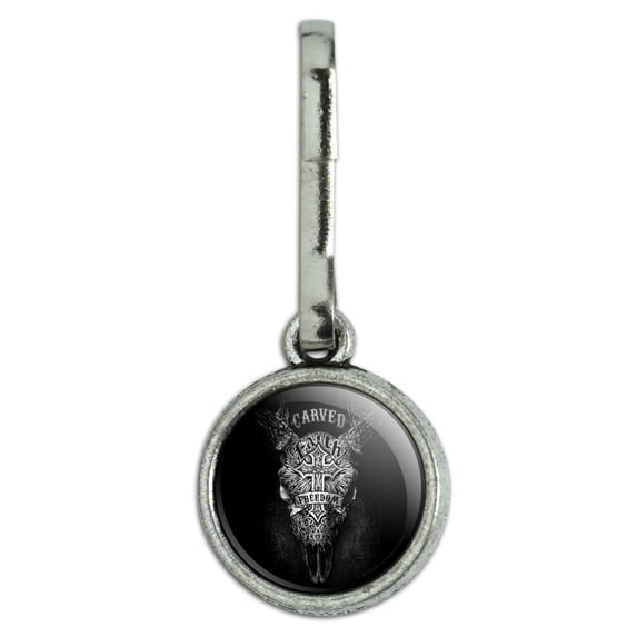 Carved Faith Freedom Religion Steer Skull Antiqued Charm Clothes Purse Suitcase Backpack Zipper Pull Aid