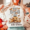 thumbnail image 1 of Carved by Faith Lit by Grace Sweatshirt, Fall Christian Shirt with Cross and Dalmatian Dots, Bible Verse Autumn SWEAT Sweatshirt, Faith Graphic Top BO120697, 1 of 5