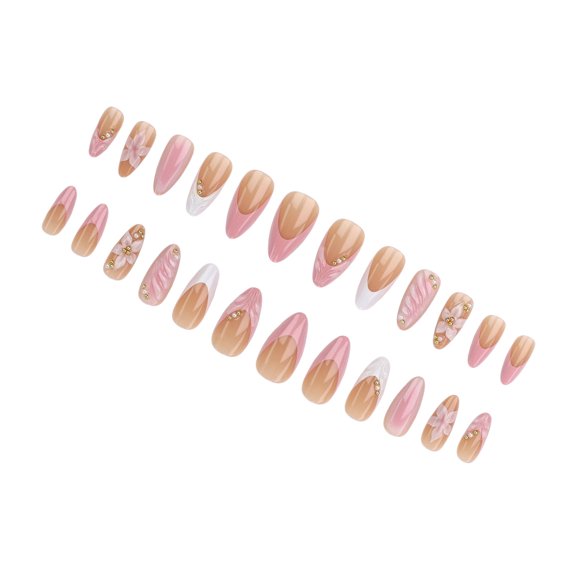 Carved Floral Press Type Nails Elegant French Tips ABS False Nails Easy Installation Office Party Wedding Occasion