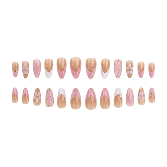 Carved Floral Press Type Nails Elegant French Tips ABS False Nails Easy Installation Office Party Wedding Occasion