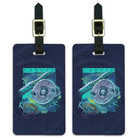 Carved Fly Fishing Trout Rod Reel Luggage ID Tags Suitcase Carry-On Cards - Set of 2