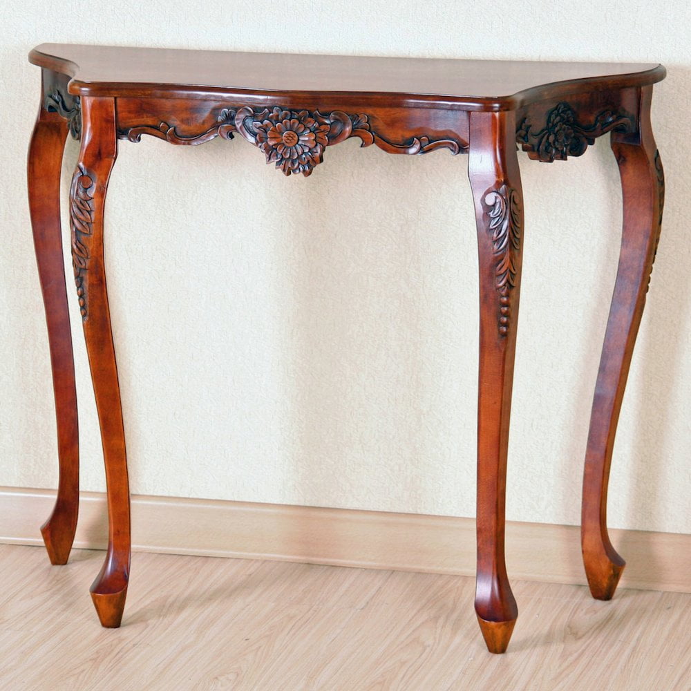 International Caravan Carved Four Leg Scalloped Wall Table International Caravan Carved Four Leg Scalloped Wall Table
