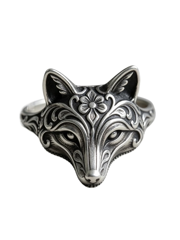 Carved Fox Wolf Animal Head Alloy Band Ring for Women Delicate Line Engraved Animal Finger Jewelry for Daily Street Party Casual Occasions