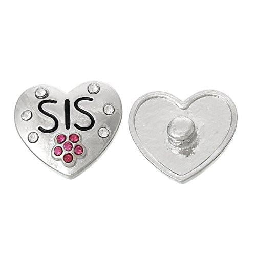 Carved Heart With Flower Rhinestones Sis Chunk Snap Jewelry Button