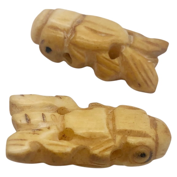 Hand Carved Koi Goldfish Water Buffalo Bone Beads 24mm 2pcs Fish Carving