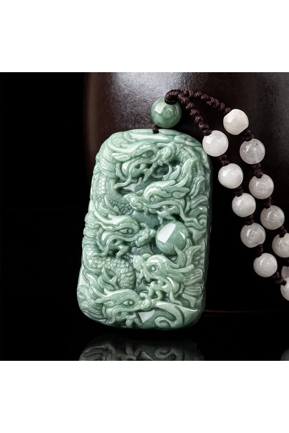 Carved Kowloon Natural Stone Pendant Rope Necklace, suitable for men and women,Natural stone