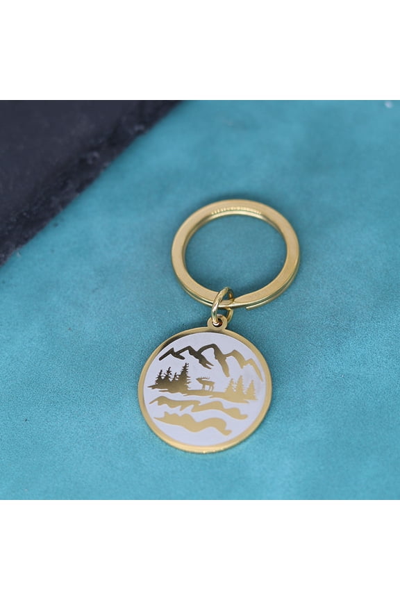 Carved Mountain Charm Pendant Stainless Steel Keychain for Men and Women - Unique Fashion Key Ring, Durable Metal Key Holder