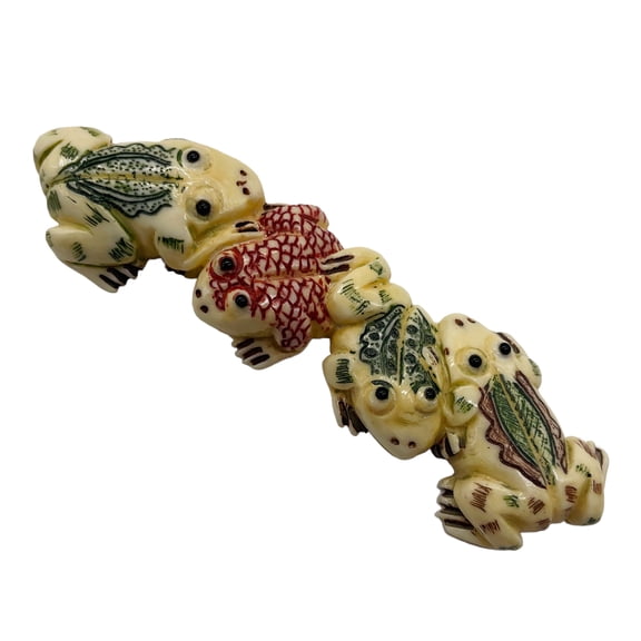 Carved Multi-Hue Frogs - Centerpiece Bead Pendant | 87x23x8mm |