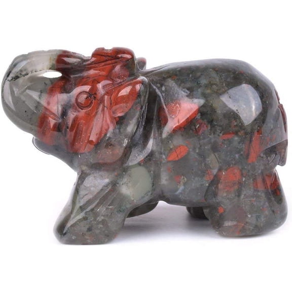 Carved Natural African Bloodstone Gemstone Elephant Healing Crystal Guardian Statue Figurine Crafts 2 inch