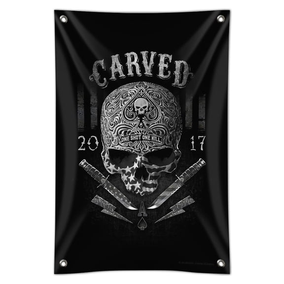 Carved One Shot Kill USA Flag Skull Tactical Home Business Office Sign