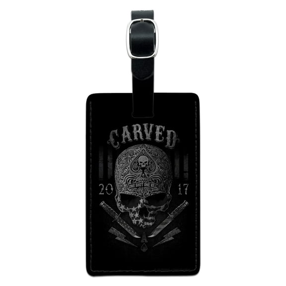Carved One Shot Kill USA Flag Skull Tactical Rectangle Leather Luggage Card Suitcase Carry-On ID Tag