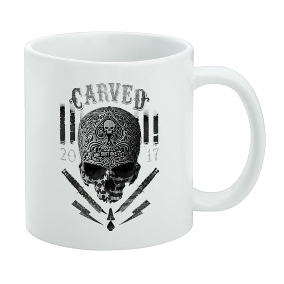 Carved One Shot Kill USA Flag Skull Tactical White Mug