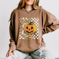 thumbnail image 1 of Carved Pumpkin Checkered Floral - Women's Lightweight Garment Dyed Sweatshirt, 1 of 9