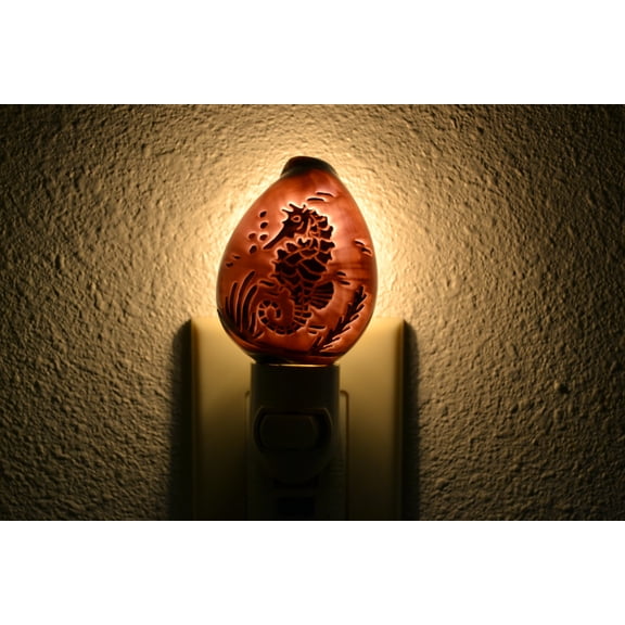 Carved Purple Cowrie Seahorse Sea Shell Nightlight