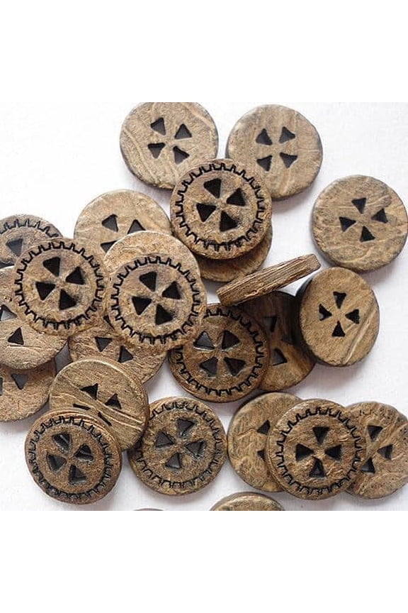 Carved Round 4-hole Basic Sewing Button Coconut Button BurlyWood 13mm in diameter 100pcs/bag for DIY