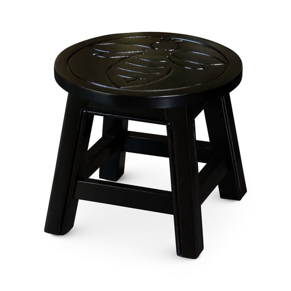 Carved Rubberwood Stool with Queen Bee Design / Decorate Room, Function as Ottoman or Child's Seat