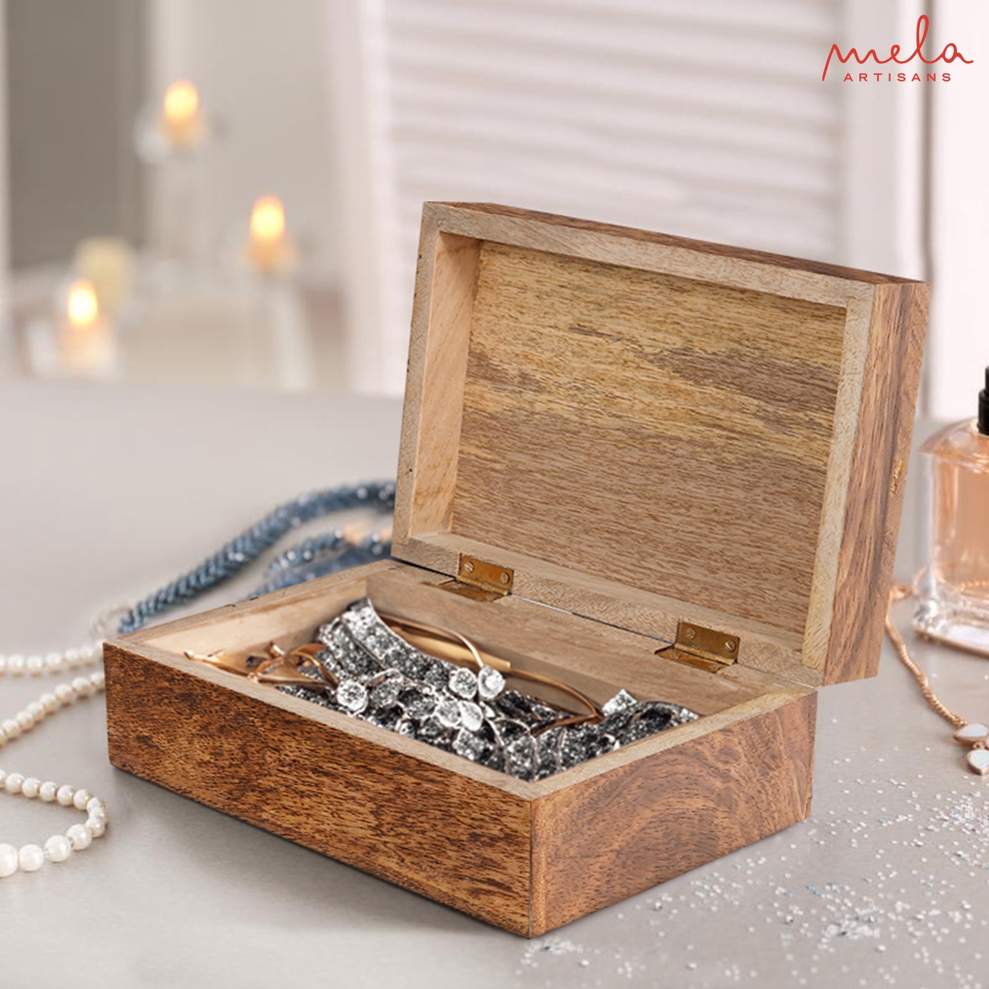 Carved Scallop Mango Wood Box with Lid, Medium Burnt Large Wooden Box, Handmade Decorative Box with Lid for Use As Memory Box, Keepsake Box, Photo Storage Box, and more, 9” x 6” x 3.5”