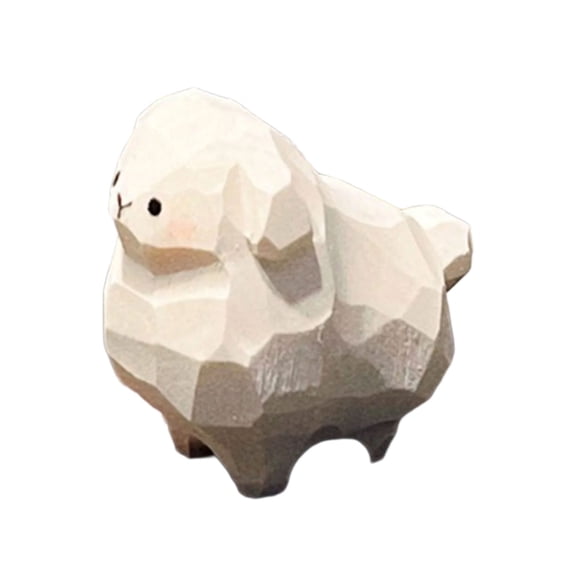 Carved Sheep Miniature Statue Wooden Lamb Figurine for Room Nursery Decors Home Office Tabletop Sculpture