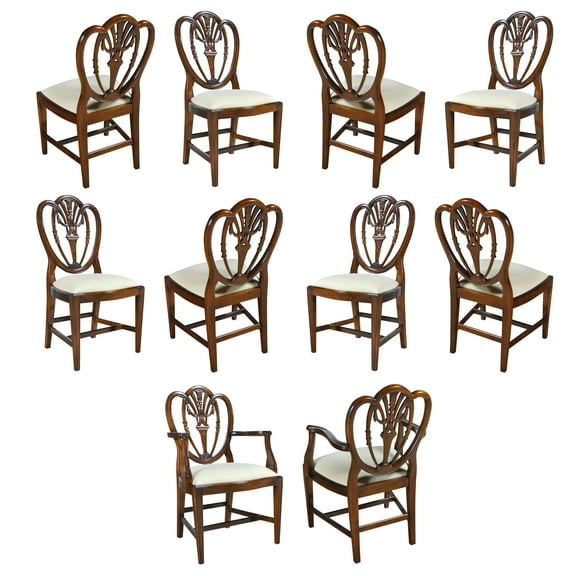 Carved Shield Back Chairs, Set of 10