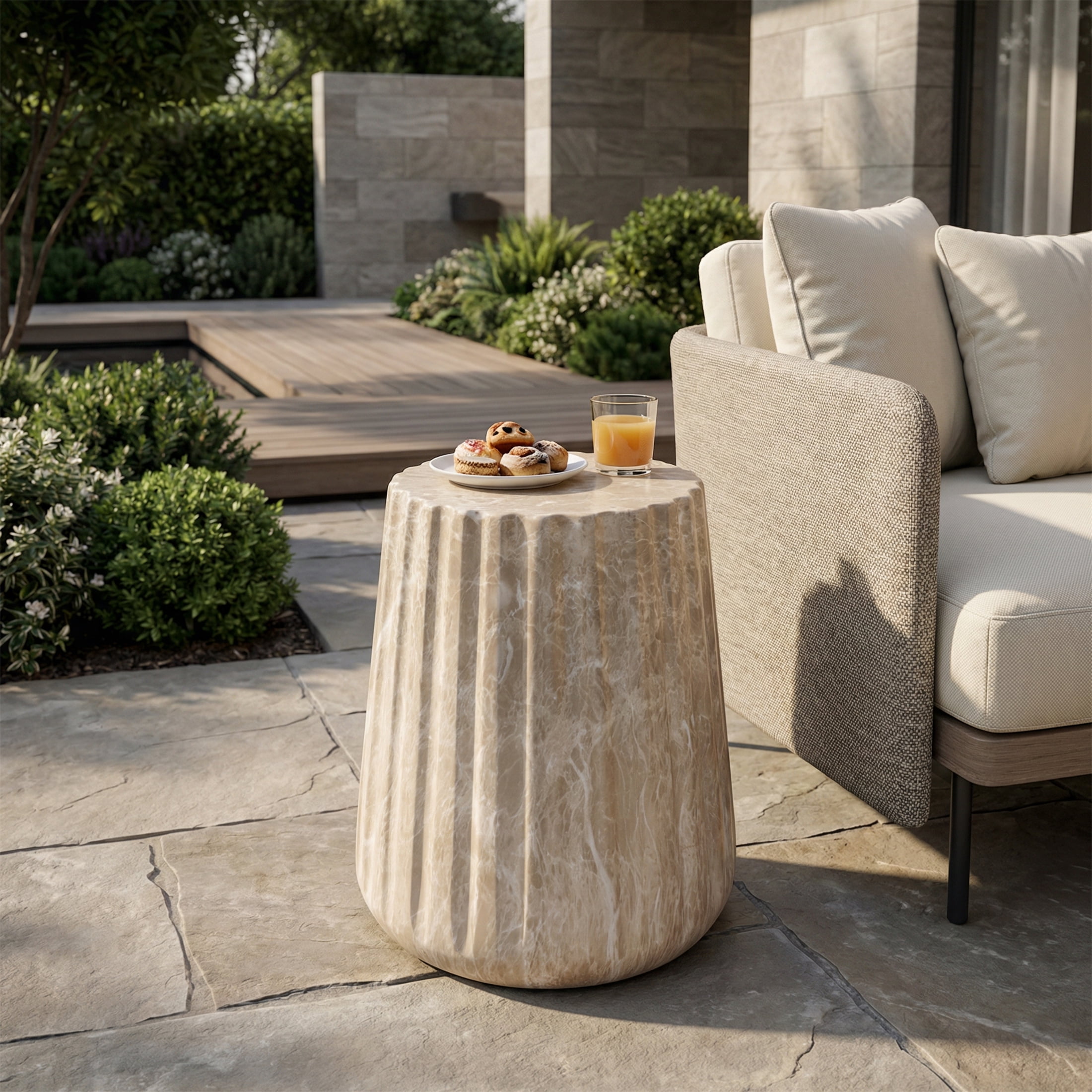 Carved Side Table, Outdoor Gold End Table for Patio Garden, Gold