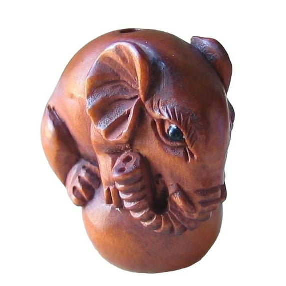 Carved & Signed Boxwood Circus Elephant Ojime/Netsuke Bead | 23x22x15mm | Brown | 1 Beads