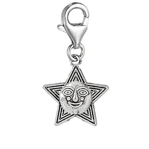 Carved Smile Face Star Clip On For Bracelet Charm Pendant for European Charm Jewelry w/ Lobster Clasp