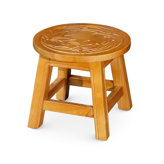 Carved Stool of Wood | Ideal for Adding Style to Rooms | Made of Sturdy Rubberwood | Small Size for Easy Handling