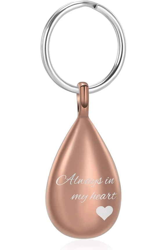 Carved Teardrop Keepsake Ashes Cremation Keychain - Always In My Heart Urn Locket Cremation Keychain