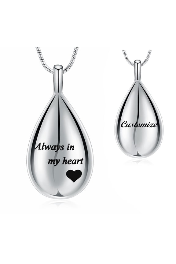 Carved Teardrop Urn Necklace for Ashes Cremation Jewelry Memorial Teardrop Ashes Keepsake Urns Pendant Necklace for Human / Pet