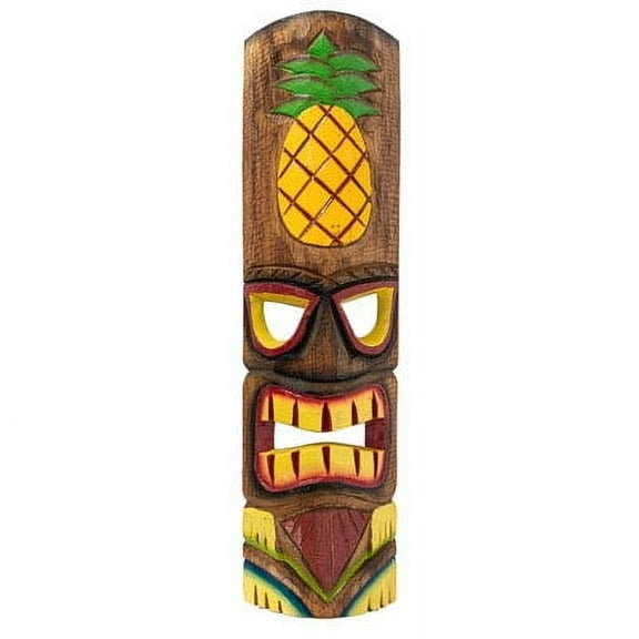 Carved Tiki Mask with Pineapple - 20" Hand Carved Polynesian Hawaiian Tiki Style Masks - Patio, Summer Tropical Island Hanging Wall Art