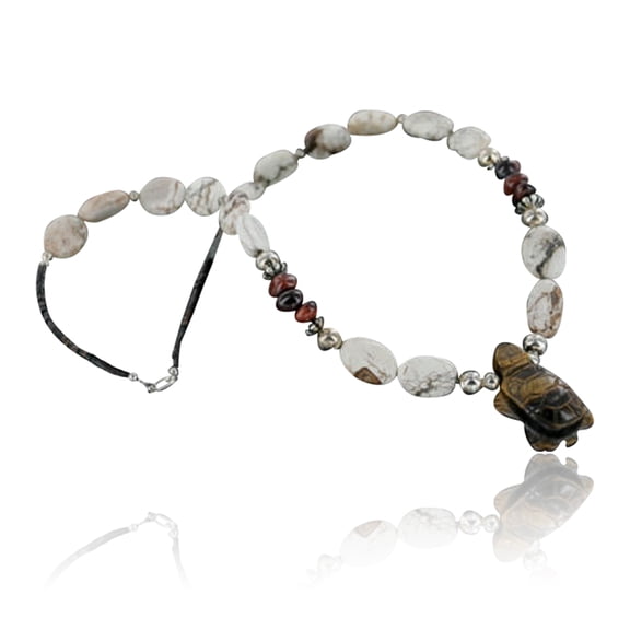Carved Turtle $290 Navajo .925 Sterling Silver Natural Turquoise and Tigers Eye Native American Necklace 390713061688