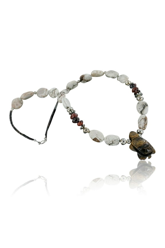 Carved Turtle $290 Navajo .925 Sterling Silver Natural Turquoise and Tigers Eye Native American Necklace 390713061688