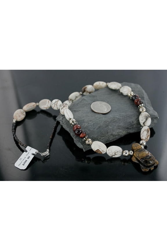 Carved Turtle $290 Navajo .925 Sterling Silver Natural Turquoise and Tigers Eye Native American Necklace