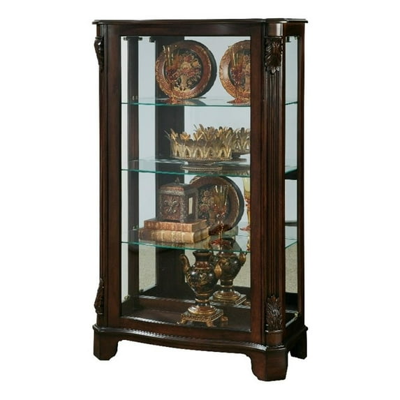 Carved Wood 3 Shelf Curio Cabinet in Cherry Brown Finish by Pulaski Furniture