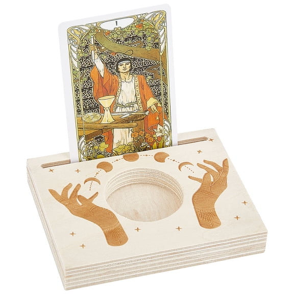 Carved Wood Candle Holders Wooden Card Stand for Tarot Divination Tools Rectangle Moon Phase Pattern 10x0.8x1.5cm