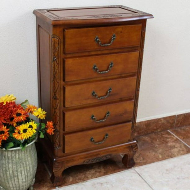 International Caravan Carved Wood Five Drawer Jewelry Chest International Caravan Carved Wood Five Drawer Jewelry Chest