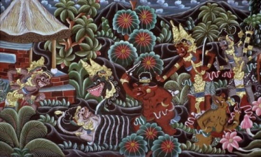 Carved Wood Panel with a Mythological Motif from Bali Indonesia Asian Art Wood Canvas Art - (24 x 36)