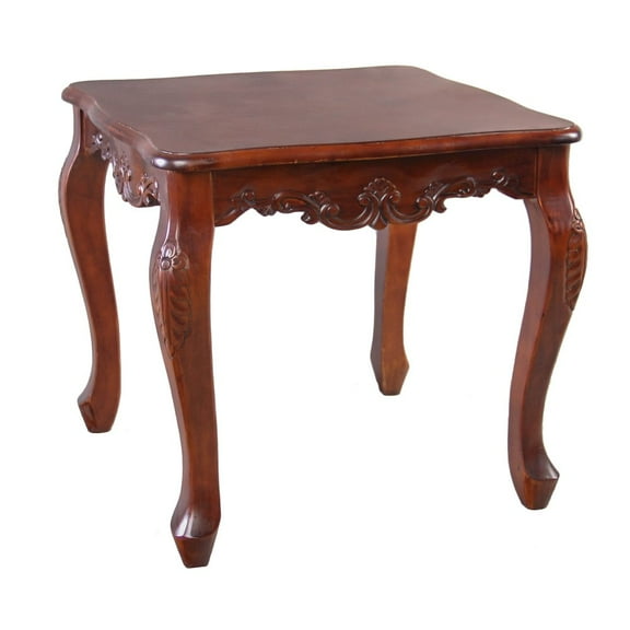 International Caravan Windsor Square Carved End Table in Walnut Stain