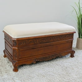 International Caravan Carved Wood Trunk-Bench with Cushion Top International Caravan Carved Wood Trunk-Bench with Cushion Top
