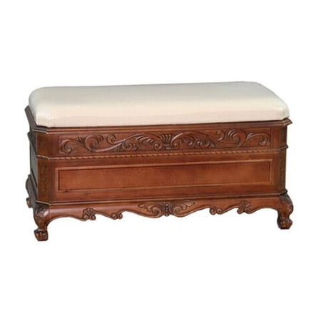 Carved Wood Trunk-Bench with Cushion Top