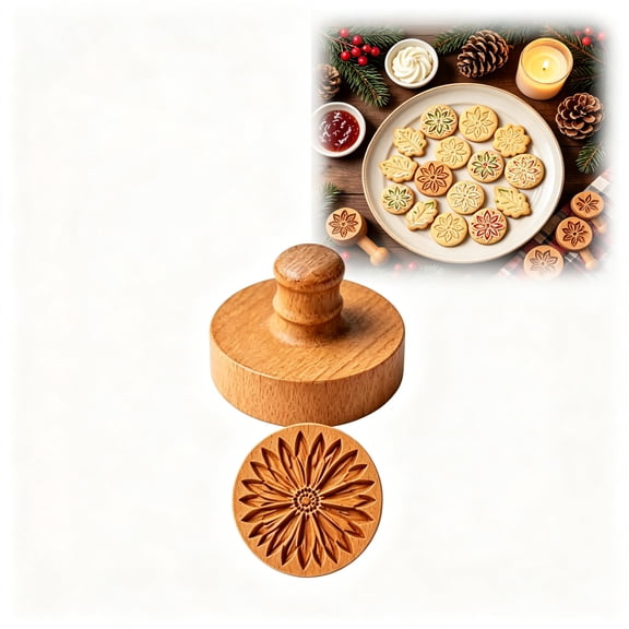 Carved Wooden Cookie Molds with Handle, Wooden Cookie Stamps for Baking & Cooking