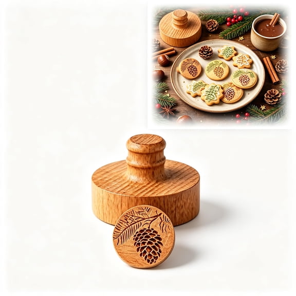 Carved Wooden Cookie Molds with Handle, Wooden Cookie Stamps for Baking & Cooking