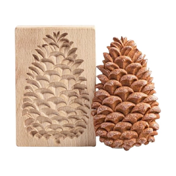 Carved Wooden Cookie Pine Cone Mold Kitchen Cookie Cutter Gingerbread, Cookie Stamp Molds 3D Baking Mold, Suitable for Thanksgiving Christmas Kitchen DIY