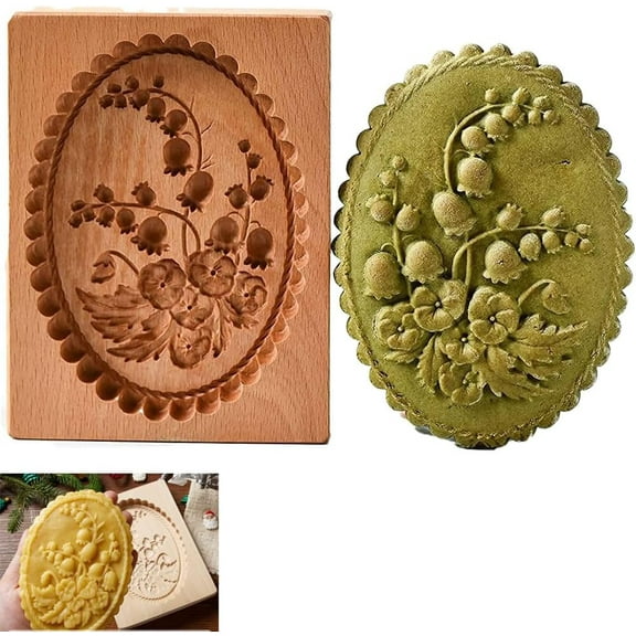Carved Wooden Gingerbread Cookie Mold,3D Wooden Baking Mold Cookie Biscuit Press Stamp Molds, Cookie Cutter Set with Provance Rose Cookie Stamp,DIY Biscuit Chocolate Stamp Mould (Violet-Large)