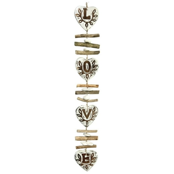 Carved Wooden Love Hearts Hanging Strand 37 Inches Long